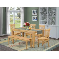 East West Furniture Capri 6 Piece Room Furniture Set Contains A Rectangle Kitchen Table And 4 Dining Chairs With A Bench, 36X60 Inch, Oak