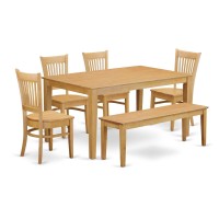 East West Furniture Capri 6 Piece Room Furniture Set Contains A Rectangle Kitchen Table And 4 Dining Chairs With A Bench, 36X60 Inch, Oak