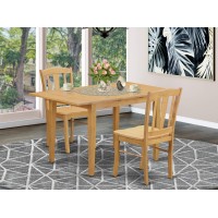 East West Furniture Nodl3-Oak-W Norfolk 3 Piece Room Set Contains A Rectangle Kitchen Table With Butterfly Leaf And 2 Dining Chairs, 32X54 Inch