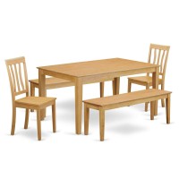 East West Furniture Caan5C-Oak-W Capri 5 Piece Set For 4 Includes A Rectangle Kitchen Table And 2 Dining Chairs With 2 Benches, 36X60 Inch