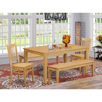 East West Furniture Cagr5C-Oak-W Capri 5 Piece Kitchen Set Includes A Rectangle Room Table And 2 Dining Chairs With 2 Benches, 36X60 Inch, Oak