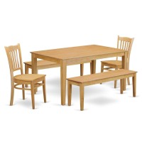 East West Furniture Cagr5C-Oak-W Capri 5 Piece Kitchen Set Includes A Rectangle Room Table And 2 Dining Chairs With 2 Benches, 36X60 Inch, Oak