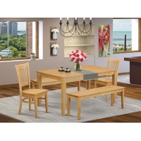 East West Furniture Capri 5 Piece Room Set Includes A Rectangle Kitchen Table And 2 Dining Chairs With 2 Benches, 36X60 Inch, Oak