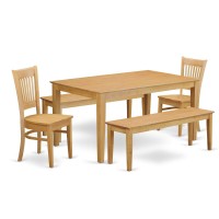 East West Furniture Capri 5 Piece Room Set Includes A Rectangle Kitchen Table And 2 Dining Chairs With 2 Benches, 36X60 Inch, Oak