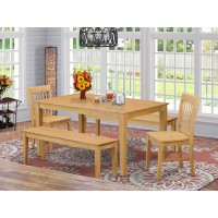 East West Furniture Capri 5 Piece Modern Dining Set Includes A Rectangle Kitchen Table And 2 Wooden Chairs With 2 Benches, 36X60 Inch, Oak