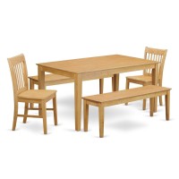 East West Furniture Capri 5 Piece Modern Dining Set Includes A Rectangle Kitchen Table And 2 Wooden Chairs With 2 Benches, 36X60 Inch, Oak