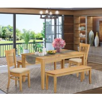 East West Furniture Capri 5 Piece Set For 4 Includes A Rectangle Kitchen Table And 2 Linen Fabric Dining Chairs With 2 Benches, 36X60 Inch, Oak