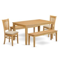 East West Furniture Capri 5 Piece Set For 4 Includes A Rectangle Kitchen Table And 2 Linen Fabric Dining Chairs With 2 Benches, 36X60 Inch, Oak