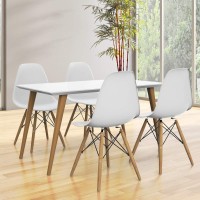 Giantex Dining Chairs Set Of 4 White, Pre Assembled Mid Century Modern Dining Chairs With Wood Legs, Armless Kitchen Chairs, Plastic Side Chair For Dining Room, Kitchen, Living Room
