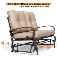 Giantex Outdoor Glider Bench, Patio 2 Person Loveseat With Removable Cushion, Thick Padded Seat, Stable Steel Frame, Outside Glider Swing Chair For Deck, Poolside, Yard, Balcony, Porch Glider(Beige)