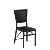 Giantex Folding Chairs Set of 2, Dining Chairs with Padded Seats, Sturdy Metal Frame, Floor Protectors, Space Saving Design, Foldable Dining Desk Chairs for Small Apartment, Extra Guests, Black