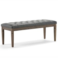 Simplihome Waverly 48 Inch Wide Traditional Rectangle Tufted Ottoman Bench In Slate Grey Vegan Faux Leather, For The Living Room And Bedroom