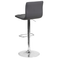 Contemporary Button Tufted Gray Vinyl Adjustable Height Barstool With Chrome Base