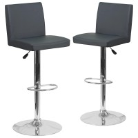 Flash Furniture Contemporary Vinyl Adjustable Height Barstool With Panel Back And Chrome Base, 1 Pack, Gray