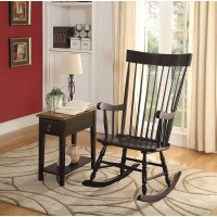 Acme Arlo Wooden Rocking Chair With Spindle Back And Recessed Armrest In Black