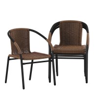 Flash Furniture Lila 4 Pack Medium Brown Rattan Indoor-Outdoor Restaurant Stack Chair | Versatile And Stylish Seating