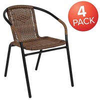 Flash Furniture Lila 4 Pack Medium Brown Rattan Indoor-Outdoor Restaurant Stack Chair | Versatile And Stylish Seating