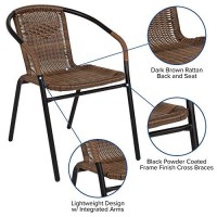 Flash Furniture Lila 4 Pack Medium Brown Rattan Indoor-Outdoor Restaurant Stack Chair | Versatile And Stylish Seating