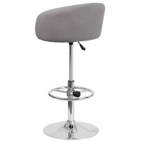 Contemporary Gray Fabric Adjustable Height Barstool With Barrel Back And Chrome Base