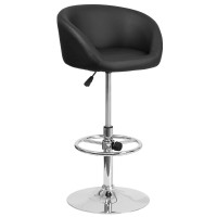 Flash Furniture Luis Contemporary Black Vinyl Adjustable Height Barstool With Barrel Back And Chrome Base