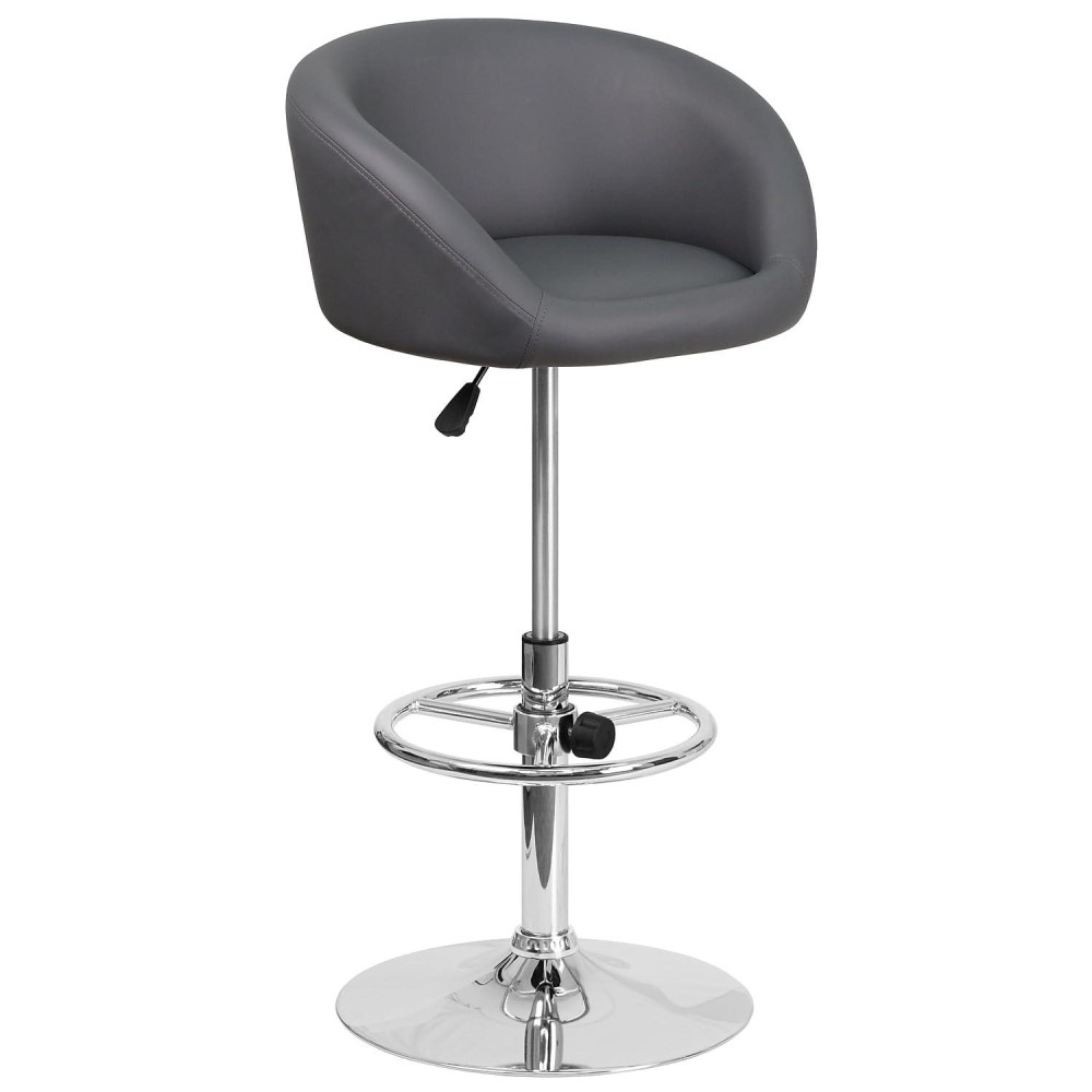 Flash Furniture Luis Contemporary Gray Vinyl Adjustable Height Barstool With Barrel Back And Chrome Base