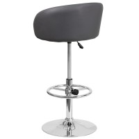 Flash Furniture Luis Contemporary Gray Vinyl Adjustable Height Barstool With Barrel Back And Chrome Base