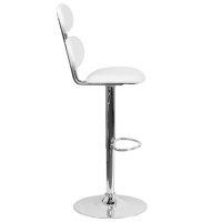 Contemporary White Vinyl Adjustable Height Barstool With Ellipse Back And Chrome Base