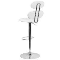 Contemporary White Vinyl Adjustable Height Barstool With Ellipse Back And Chrome Base