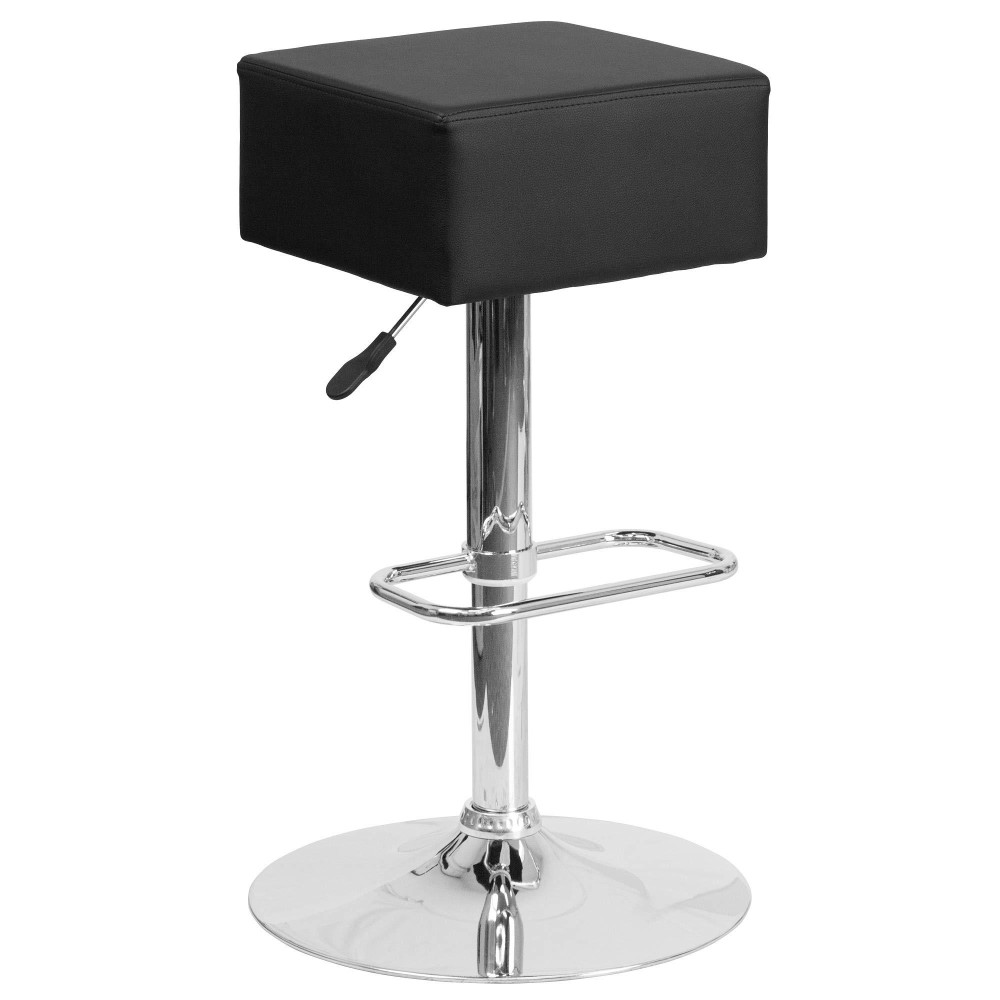 Flash Furniture Contemporary Black Vinyl Adjustable Height Barstool With Square Seat And Chrome Base