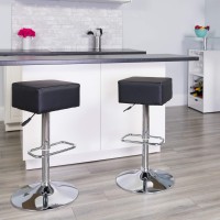 Flash Furniture Contemporary Black Vinyl Adjustable Height Barstool With Square Seat And Chrome Base