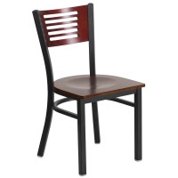 HERCULES Series Black Slat Back Metal Restaurant Chair - Mahogany Wood Back & Seat