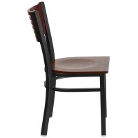 HERCULES Series Black Slat Back Metal Restaurant Chair - Mahogany Wood Back & Seat