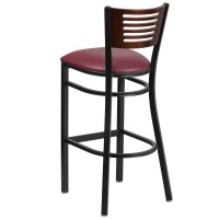 Flash Furniture Hercules Series Black Slat Back Metal Restaurant Barstool - Walnut Wood Back, Burgundy Vinyl Seat