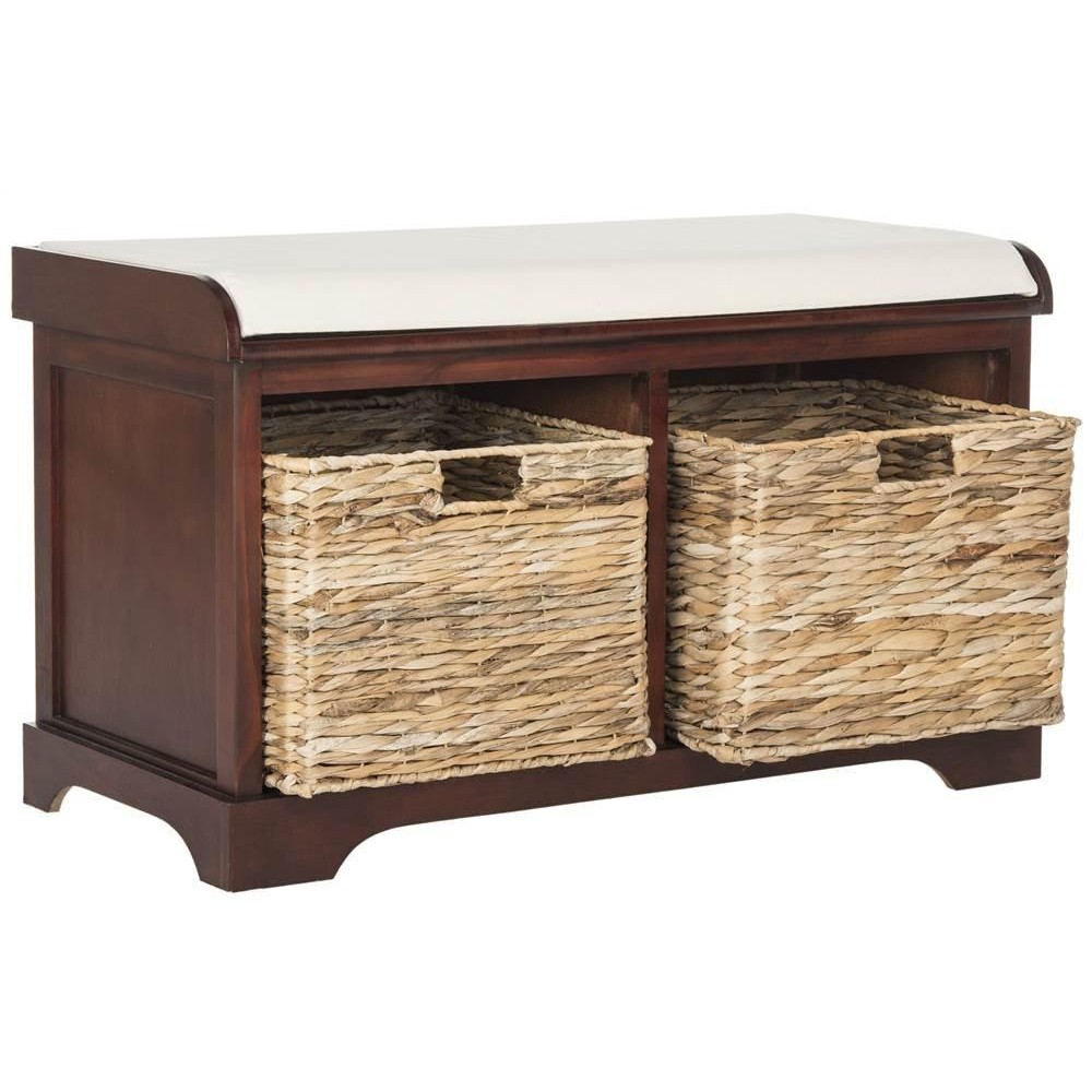 Safavieh Home Collection Freddy Cherry Wicker Basket 2Drawer Storage Bench With Cushion Fully Assembled