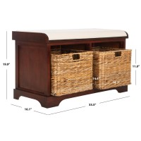 Safavieh Home Collection Freddy Cherry Wicker Basket 2Drawer Storage Bench With Cushion Fully Assembled