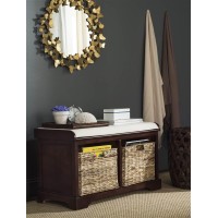 Safavieh Home Collection Freddy Cherry Wicker Basket 2Drawer Storage Bench With Cushion Fully Assembled