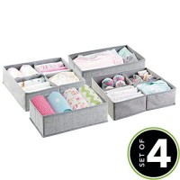 Mdesign Soft Fabric Dresser Drawer And Closet Storage Organizer Set For Child/Kids Room, Nursery, Playroom - 4 Pieces, 10 Compartments, Set Of 2 - Textured Print - Gray