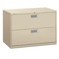 HON Brigade 600 Series Lateral File 2 Drawers Polished Aluminum Pull 42W x 1914D x 2838H Charcoal Finish