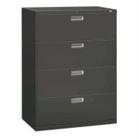 Hon Brigade 600 Series Lateral File 4 Drawers Polished Aluminum Pull 42W X 1914D X 5314H Charcoal Finish