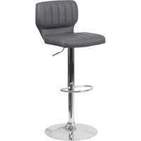 Contemporary Gray Vinyl Adjustable Height Barstool With Vertical Stitch Back And Chrome Base