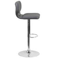 Contemporary Gray Vinyl Adjustable Height Barstool With Vertical Stitch Back And Chrome Base