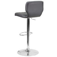 Contemporary Gray Vinyl Adjustable Height Barstool With Vertical Stitch Back And Chrome Base