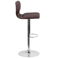 Contemporary Brown Vinyl Adjustable Height Barstool With Vertical Stitch Back And Chrome Base