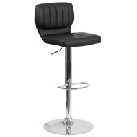 Flash Furniture Contemporary Gray Fabric Adjustable Height Barstool With Vertical Stitch Back And Chrome Base