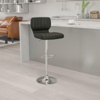 Flash Furniture Contemporary Gray Fabric Adjustable Height Barstool With Vertical Stitch Back And Chrome Base