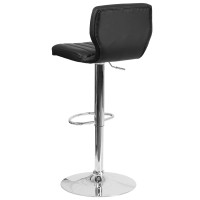 Flash Furniture Contemporary Gray Fabric Adjustable Height Barstool With Vertical Stitch Back And Chrome Base