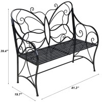 Hlc Metal Antique Garden Bench Indoor/Outdoor Double Seat With Decorative Butterfly Cast Iron Backrest With Black Powder-Coat Finish, 41