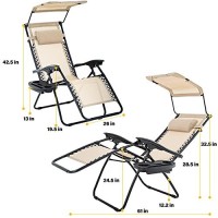 Fdw 2 Pcs Zero Gravity Chair Lounge Chairs Patio Chairs With Canopy Cup Holder For Outdoor Patio Seaside (Tan)