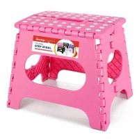 Acstep Folding Step Stool For Adults-11 Height Lightweight Plastic Stepping Stool. Foldable Step Stool Hold Up To 300Lbs Non Slip Collapsible Stool Pink