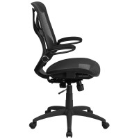 Flash Furniture Kimble High Back Transparent Black Mesh Executive Ergonomic Office Chair With Adjustable Lumbar, 2-Paddle Control & Flip-Up Arms